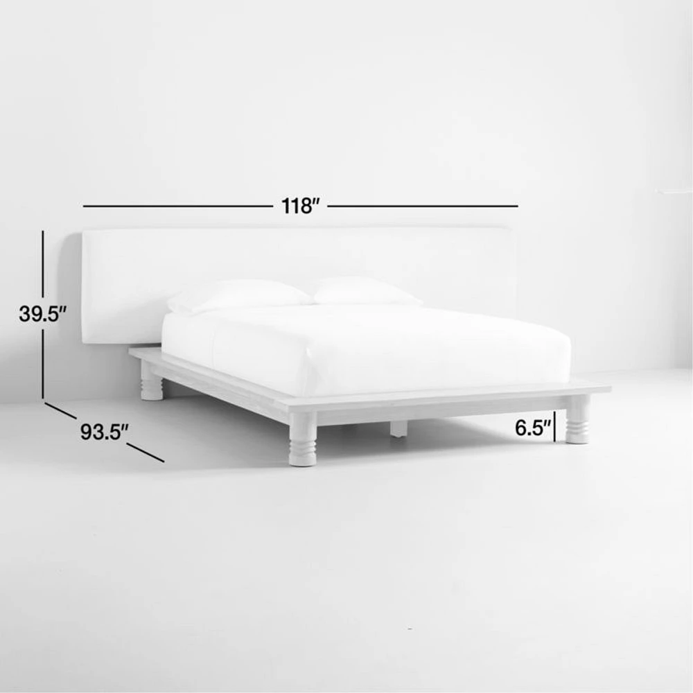 Revival Oak Wood Platform Queen Bed with Upholstered Headboard by Athena Calderone