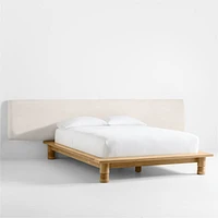 Revival Oak Wood Platform Queen Bed with Upholstered Headboard by Athena Calderone