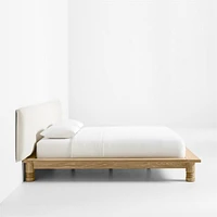 Revival Oak Wood Platform Queen Bed with Upholstered Headboard by Athena Calderone