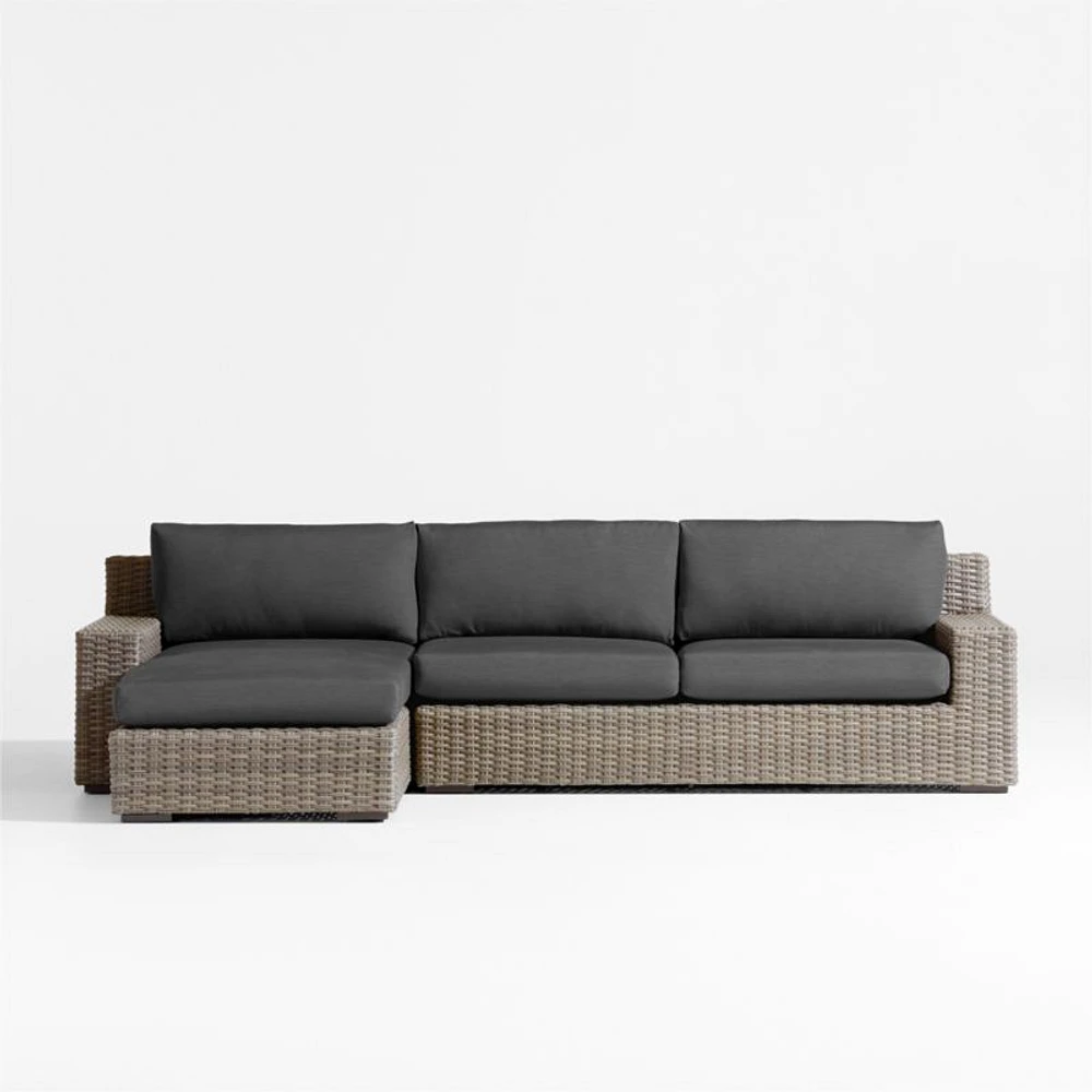 Abaco Resin Wicker -Piece Left-Arm Chaise Outdoor Sectional Sofa with Charcoal Sunbrella ® Cushions