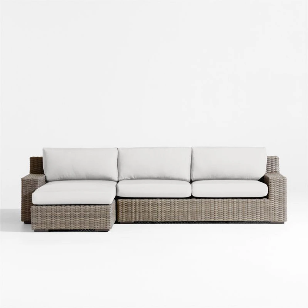 Abaco Resin Wicker -Piece Left-Arm Chaise Outdoor Sectional Sofa with Natural Sunbrella ® Cushions