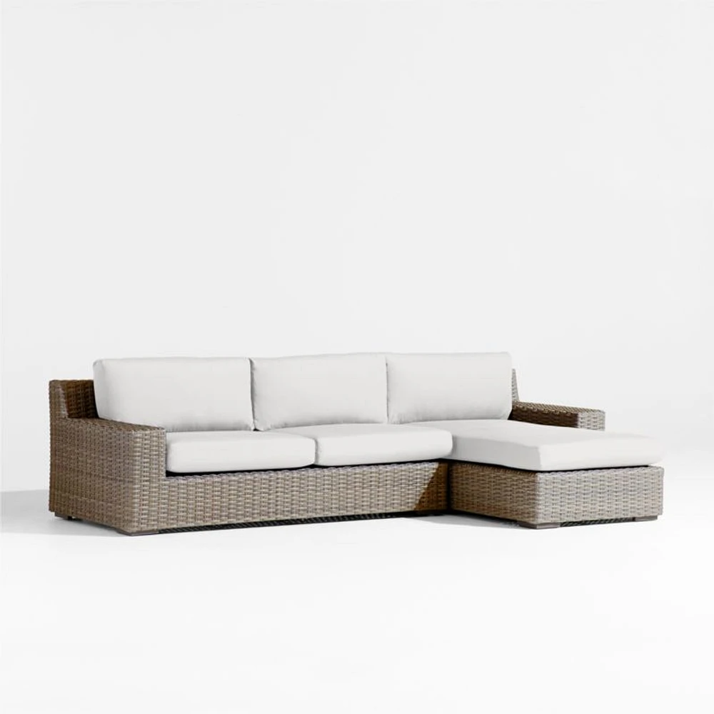 Abaco Resin Wicker -Piece Right-Arm Chaise Outdoor Sectional Sofa with Natural Sunbrella ® Cushions