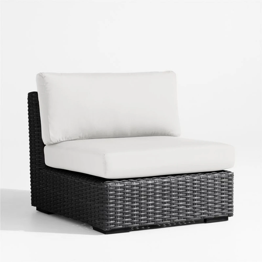 Abaco Resin Wicker Charcoal Grey Outdoor Armless Chair with Natural Sunbrella ® Cushion