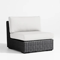 Abaco Resin Wicker Charcoal Grey Outdoor Armless Chair with Natural Sunbrella ® Cushion