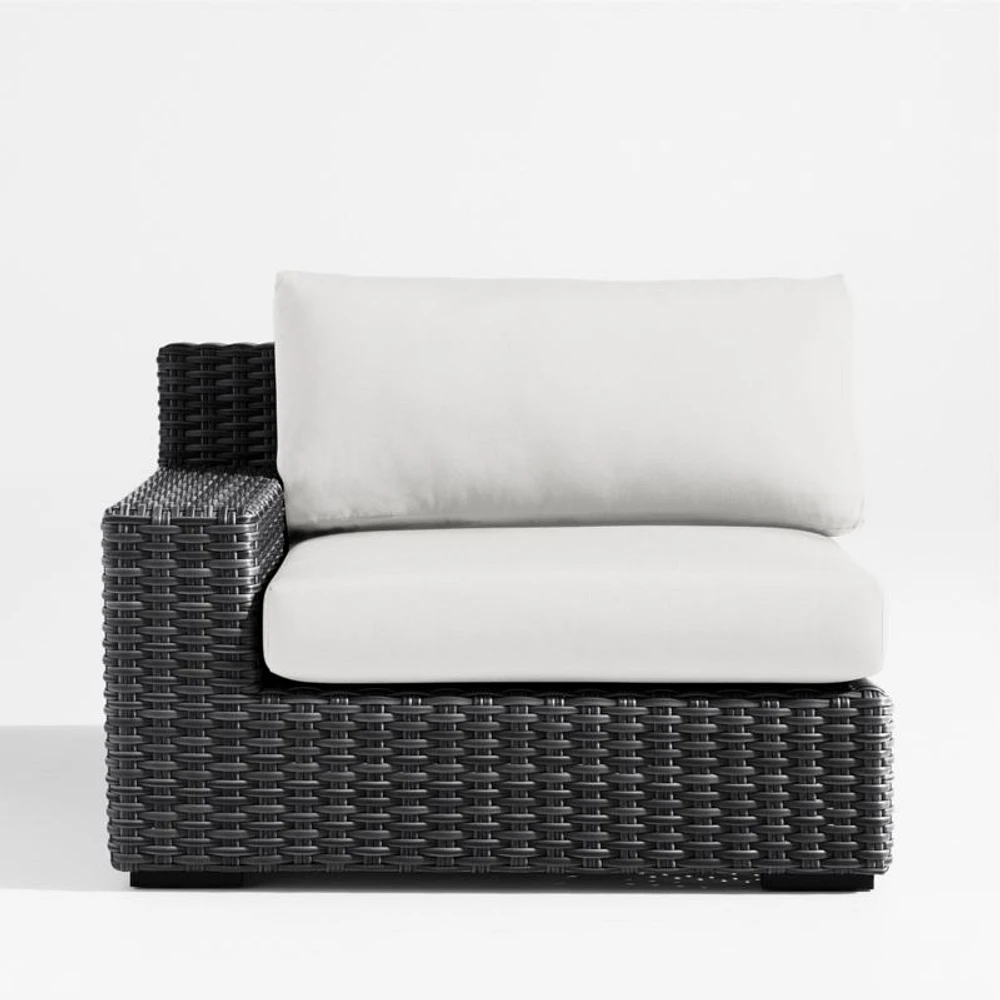 Abaco Charcoal Grey Resin Wicker Left-Arm Outdoor Lounge Chair with Natural Sunbrella ® Cushion