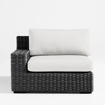 Abaco Charcoal Grey Resin Wicker Left-Arm Outdoor Lounge Chair with Natural Sunbrella ® Cushion