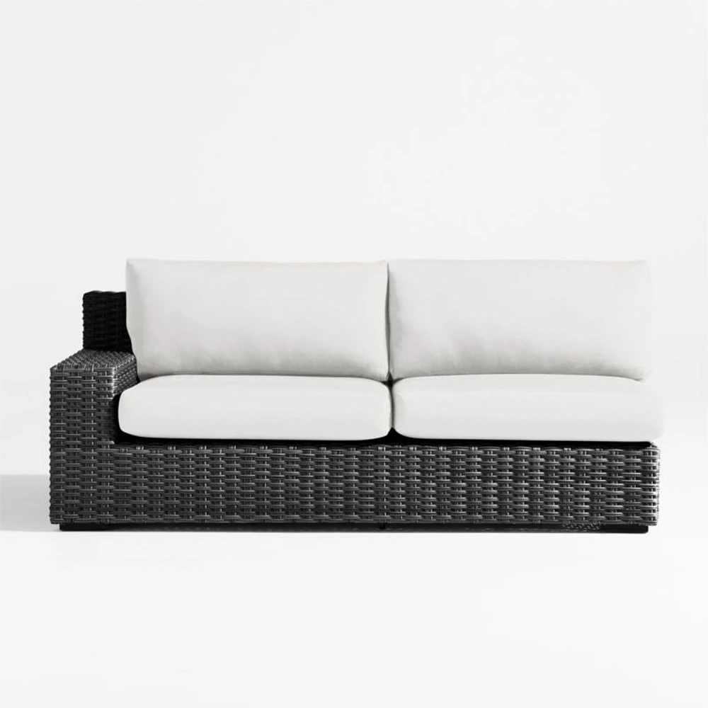 Abaco Charcoal Grey Resin Wicker Left-Arm Outdoor Sofa with Natural Sunbrella ® Cushions