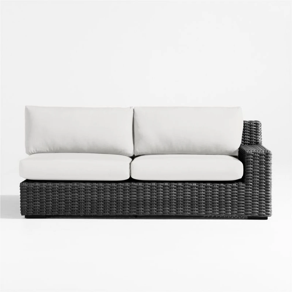 Abaco Charcoal Grey Resin Wicker Right-Arm Outdoor Sofa with Natural Sunbrella ® Cushions