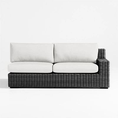 Abaco Charcoal Grey Resin Wicker Right-Arm Outdoor Sofa with Natural Sunbrella ® Cushions