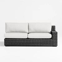Abaco Charcoal Grey Resin Wicker Right-Arm Outdoor Sofa with Natural Sunbrella ® Cushions