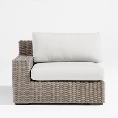 Abaco Grey Resin Wicker Left-Arm Outdoor Lounge Chair with White Sand Sunbrella ® Cushion