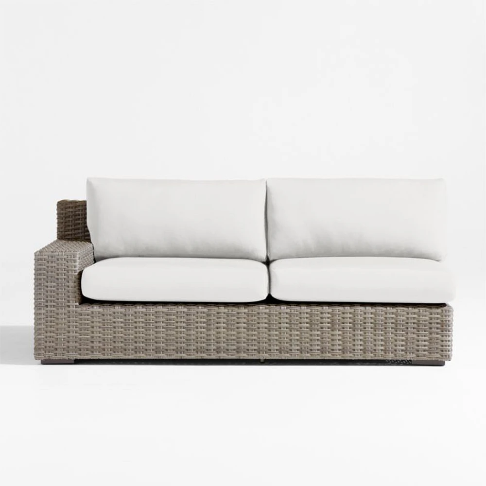 Abaco Resin Wicker Left-Arm Outdoor Sofa with Natural Sunbrella ® Cushions