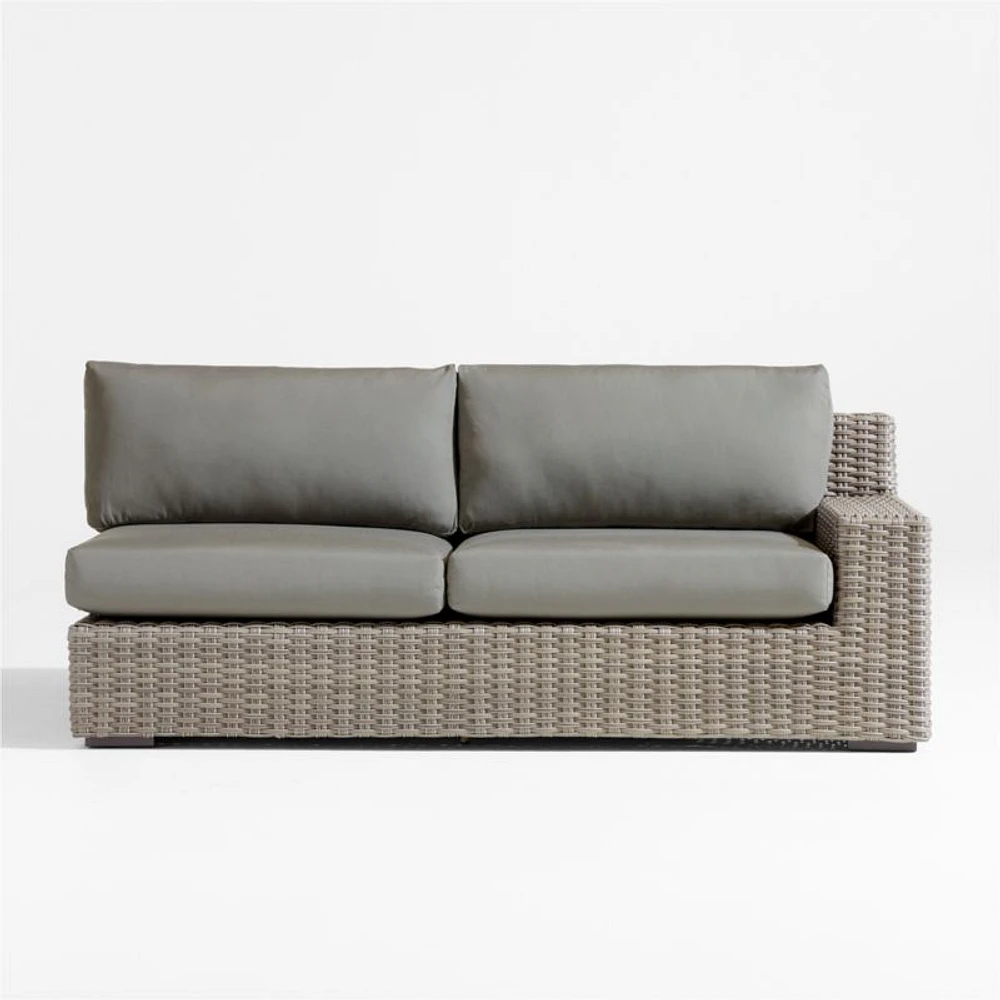 Abaco Resin Wicker Right-Arm Outdoor Sofa with Charcoal Sunbrella ® Cushions