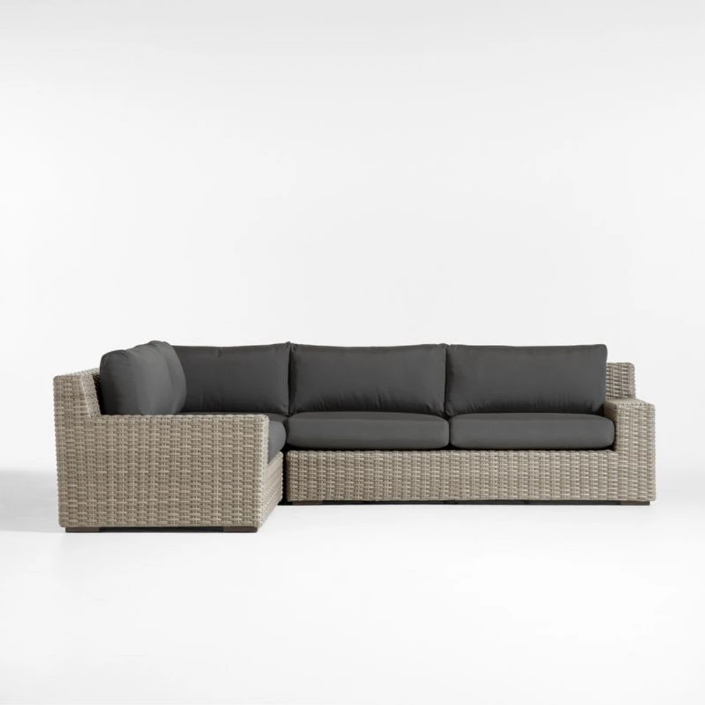 Abaco Grey Resin Wicker -Piece Left-Arm Chair Petite L-Shaped Outdoor Sectional Sofa with Charcoal Sunbrella ® Cushions