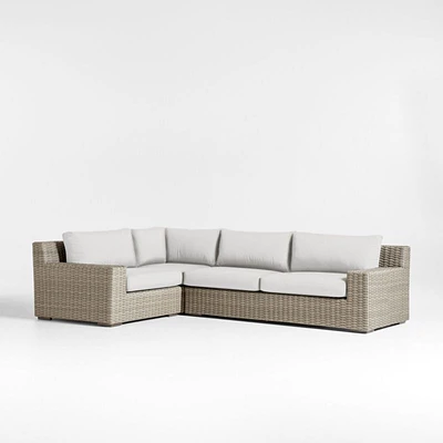 Abaco Grey Resin Wicker 3-Piece Left-Arm Chair Petite L-Shaped Outdoor Sectional Sofa with White Sand Sunbrella ® Cushions