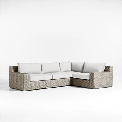 Abaco Resin Wicker -Piece Right-Arm Chair Petite L-Shaped Outdoor Sectional Sofa with Natural Sunbrella ® Cushions