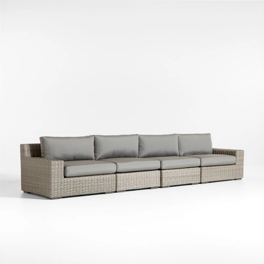 Abaco 146" Grey Resin Wicker 4-Piece Outdoor Sectional Sofa with Graphite Sunbrella ® Cushions