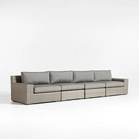 Abaco 146" Grey Resin Wicker 4-Piece Outdoor Sectional Sofa with Graphite Sunbrella ® Cushions