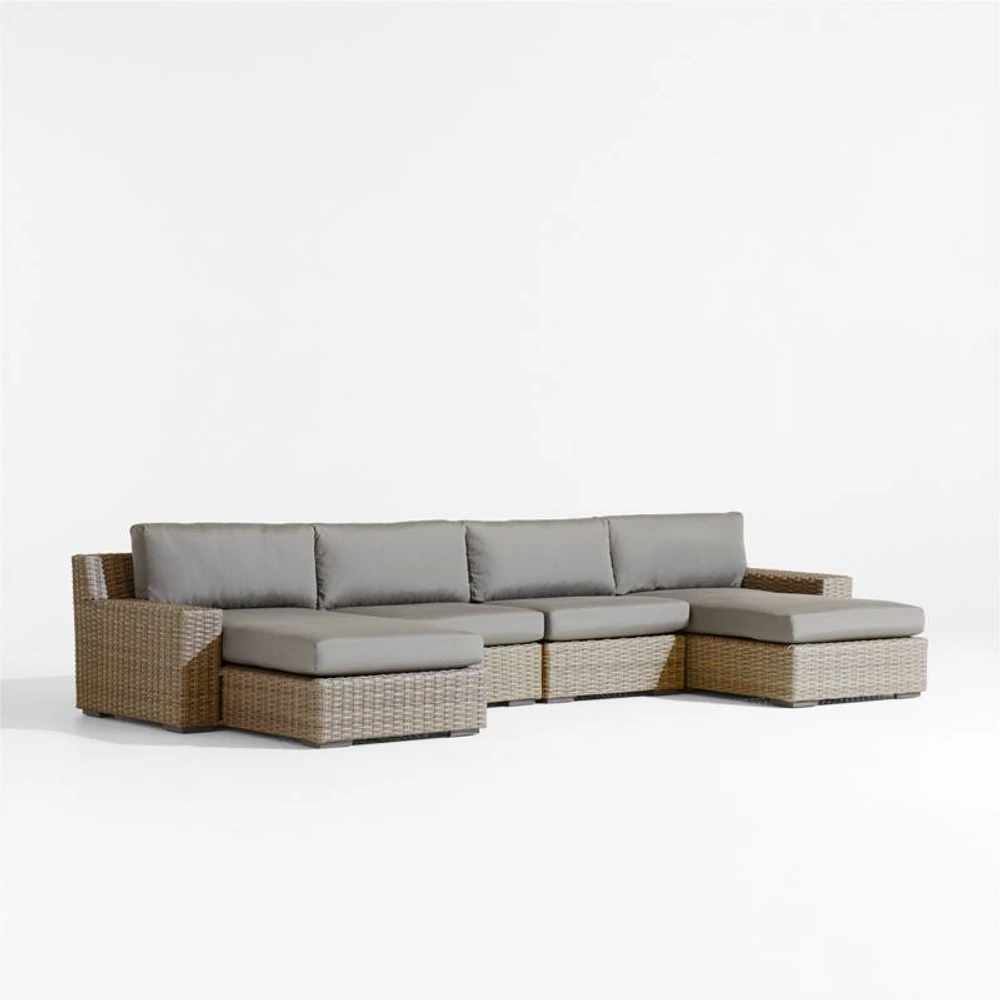 Abaco Resin Wicker Double Chaise Outdoor Sectional Sofa with Graphite Sunbrella ® Cushions