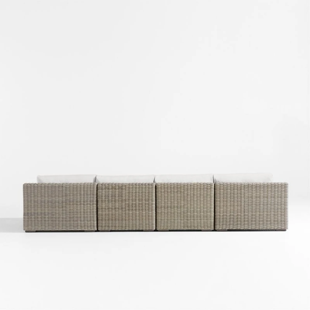 Abaco Resin Wicker Double Chaise Outdoor Sectional Sofa with Natural Sunbrella ® Cushions