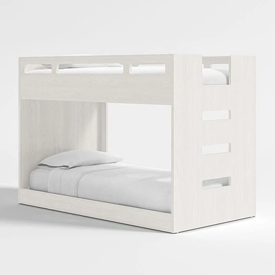 Abridged White Glaze Wood Low Kids Twin Bunk Bed with Right Ladder