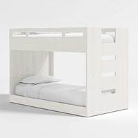 Abridged White Glaze Wood Low Kids Twin Bunk Bed with Right Ladder