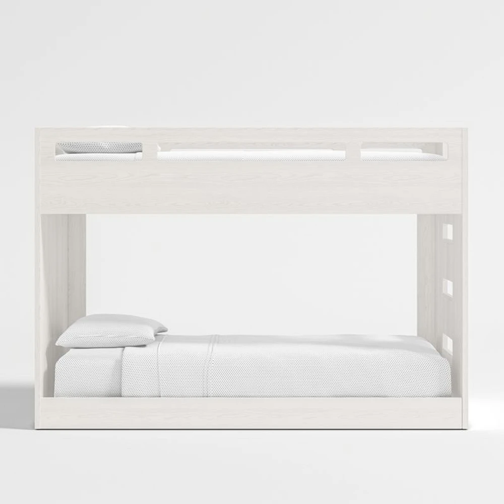 Abridged White Glaze Wood Low Kids Twin Bunk Bed with Right Ladder