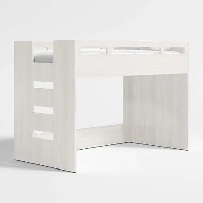 Abridged White Glaze Wood Low Kids Twin Loft Bed with Left Ladder
