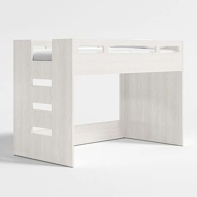 Abridged White Glaze Wood Low Kids Twin Loft Bed with Left Ladder