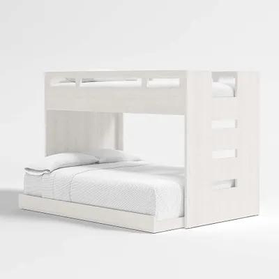 Abridged White Glaze Wood Kids Twin Over Full Bunk Bed with Right Ladder