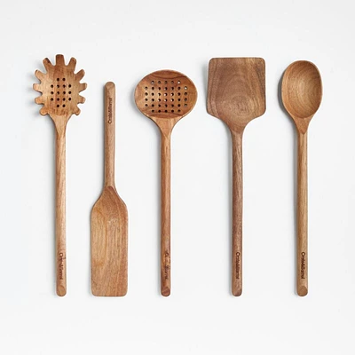 Crate & Barrel Tondo Utensil Holder with Set of 5 Acacia Wood Utensils