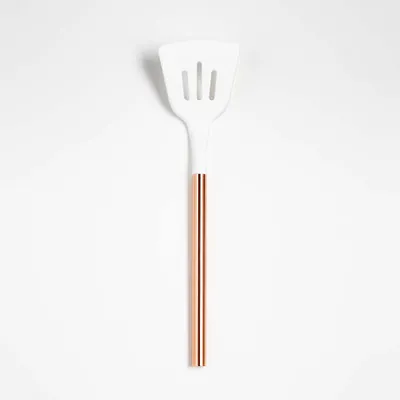 Ada White Silicone Slotted Turner with Copper Handle