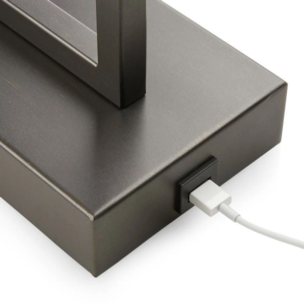 Adler Black Rectangle Table Lamp with USB, Set of 2