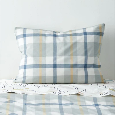 Adventure Organic Cotton Blue Plaid Kids Pillow Sham