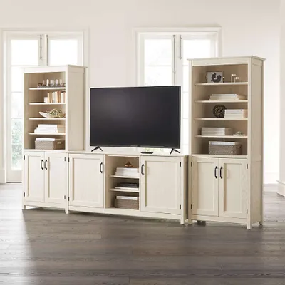 Ainsworth Cream 64" Media Center and 2 Towers with Glass/Wood Doors
