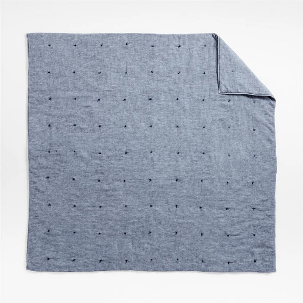 Aire Crinkle Cotton Linen Blend Indigo Full/Queen Comforter