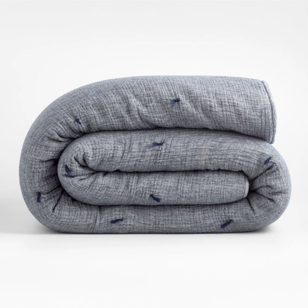 Aire Crinkle Cotton Linen Blend Indigo Full/Queen Comforter