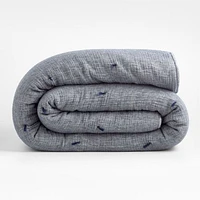 Aire Crinkle Cotton Linen Blend Indigo Full/Queen Comforter