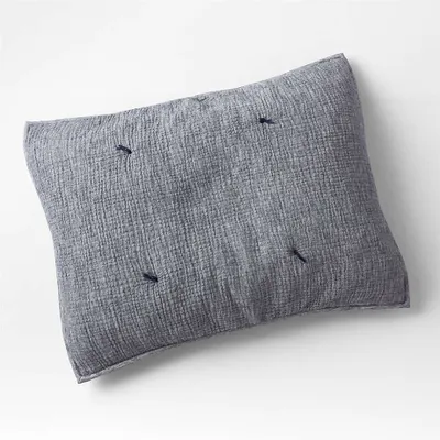 Aire Crinkle Cotton Linen Blend Deep Indigo Standard Pillow Sham.