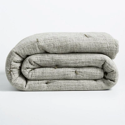 Aire Crinkle Cotton Linen Blend Burnt Green Full/Queen Comforter