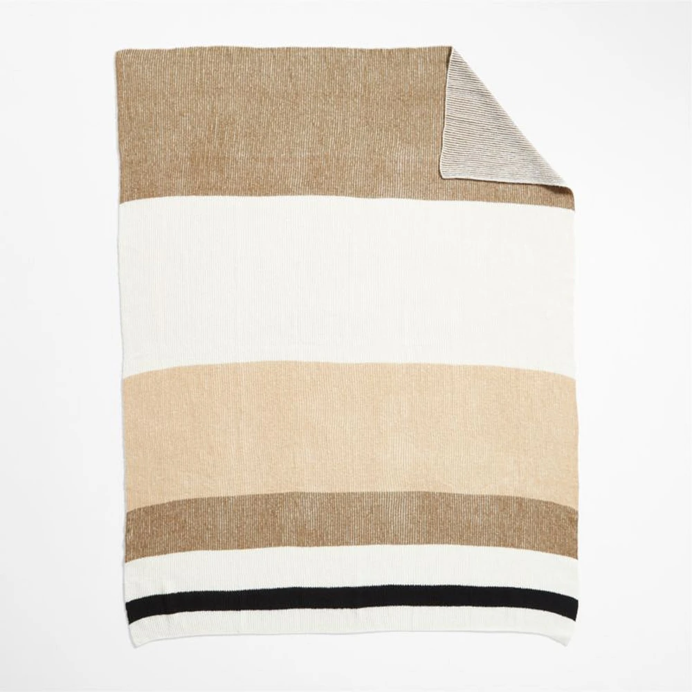 Ribbed Knit 70"x55" Wool Blend Tan Throw Blanket