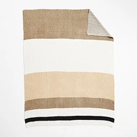 Ribbed Knit 70"x55" Wool Blend Tan Throw Blanket