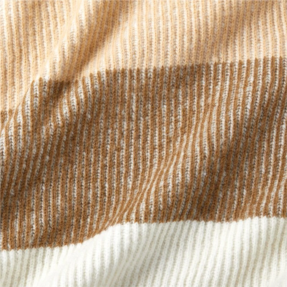 Ribbed Knit 70"x55" Wool Blend Tan Throw Blanket