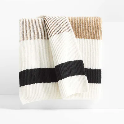 Albers Knit Striped 70"x55" Tan Throw Blanket