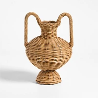 Alford Small Brown Woven Rattan Double Handle Vase 12"