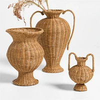 Alford Small Brown Woven Rattan Double Handle Vase 12"