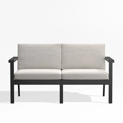 Alfresco 57" Metal 2-Piece Outdoor Loveseat with Silver Sunbrella® Cushions