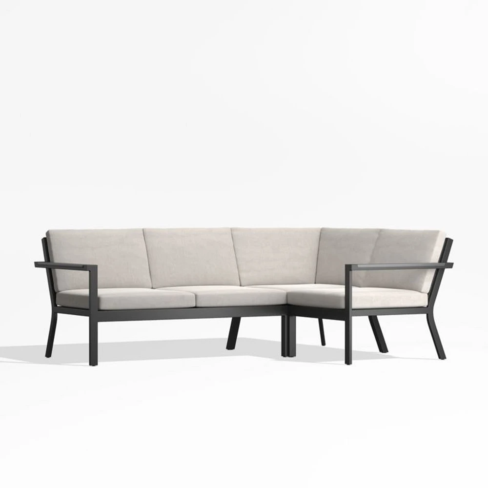 Alfresco Metal -Piece Petite L-Shaped Outdoor Sectional Sofa with Silver Sunbrella® Cushions