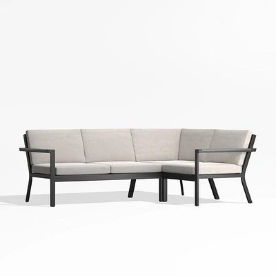 Alfresco Metal -Piece Petite L-Shaped Outdoor Sectional Sofa with Silver Sunbrella® Cushions