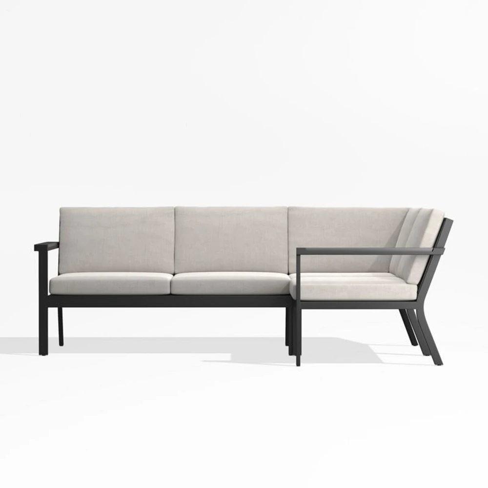 Alfresco Metal -Piece Petite L-Shaped Outdoor Sectional Sofa with Silver Sunbrella® Cushions
